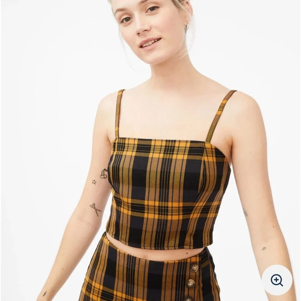 Aeropostale Plaid Cropped Tank, Gold and Black, Size L - Picture 1 of 10